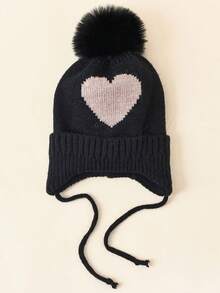 1 件婴儿保暖绒球护耳帽，心形提花针织帽，秋冬 - 1PC - 查看 23