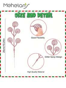 MEHELANY 20/10Pcs Christmas Tree Picks Sprays Candy Shape Curl Sticks Spray Branches Glitter Artificial Stem Picks, Christmas Tree Stem Ornaments For DIY Crafts Garland Christmas Home Decor Wedding Wreath Decoration Vase Filler Christmas Decorations Room Decor