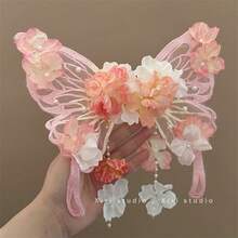 A Large Butterfly Hair Clip With Flowers And Silk Flowers, Side Clip, Super Fairy Fluttering Moth, Sweet Princess Hair Accessory, Ancient Style Hanfu Hair Ornament - 2 - 查看 6