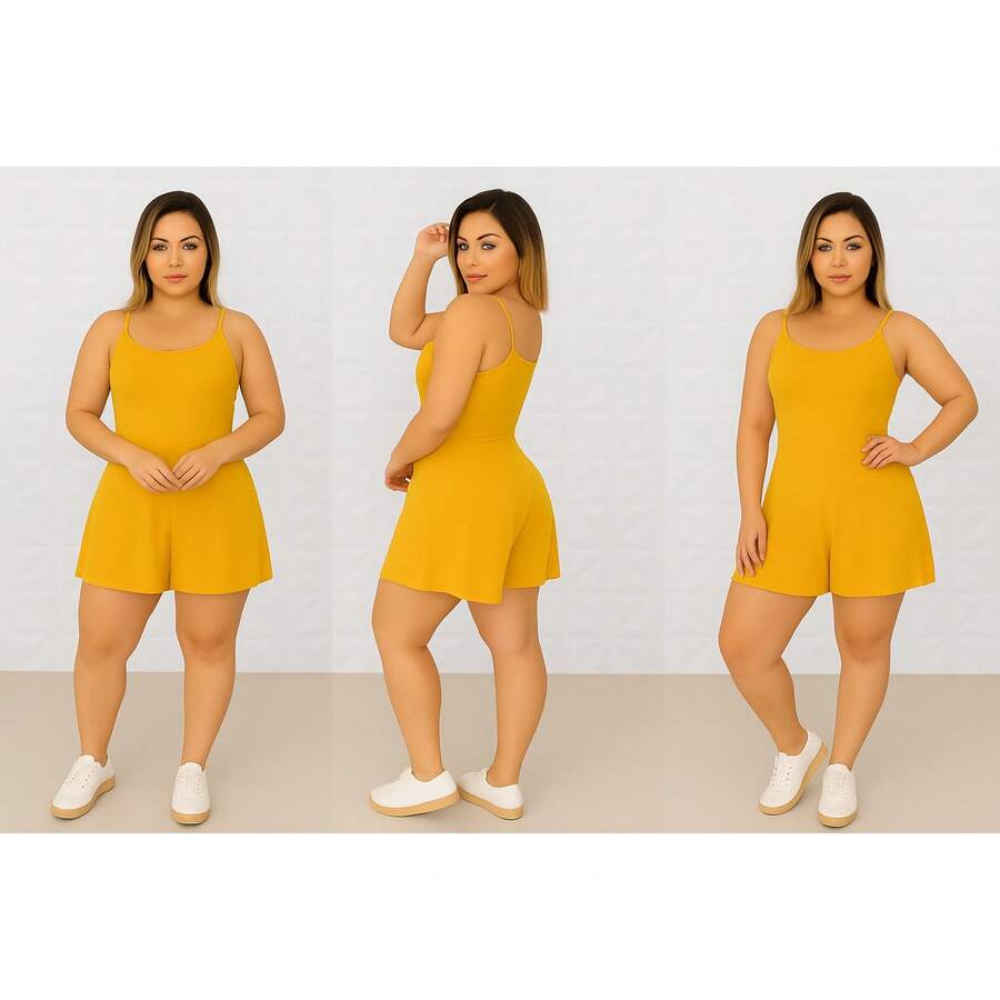 Loose Strappy Romper - 芥末黃 - 查看 1