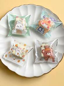 500个雪花图案糕点自粘袋，饼干包装袋，卡通自封袋，月饼牛轧糖烘焙透明袋 - 彩色 - 查看 10