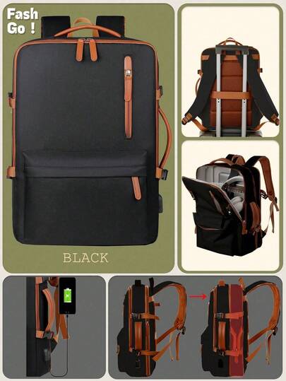 1 件可扩展容量时尚旅行背包，配有行李带设计。便携式简约工作包，带多个隔层。带 USB 充电端口的个性书包。商务休闲周末包。