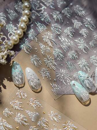 1片5D立体美甲贴纸，梦幻美甲贴纸，高端珍珠烟花美甲贴纸，自粘DIY美甲贴纸和贴花，美甲产品和美甲配件，美甲工具，适合女孩和女性