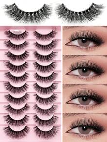 ENCHUW 10 Pairs Natural Look Eye Lashes 3D Clear Band Lashes Wispy Faux Mink Eyelashes Fluffy Fake Eyelashes For Daily Wear - Black - View 1
