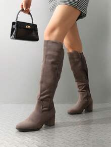 Women's Knee High Stretchy Fashion Boots Round Toe Chunky Heel Fashionable Classic Boots