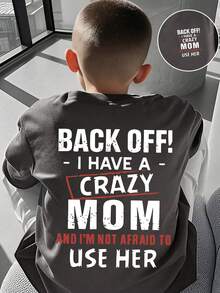 男童标语印花圆领短袖休闲T恤 - 深灰色 - 查看 1