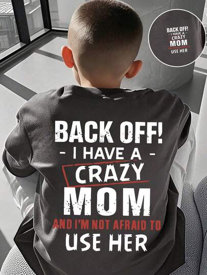 男童标语印花圆领短袖休闲T恤