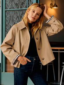 Women's Spring Autumn Casual Jacket Flip Collar Button Down Long Sleeve Jacket Suitable For Multiple Occasions - Màu Khaki - Xem 6