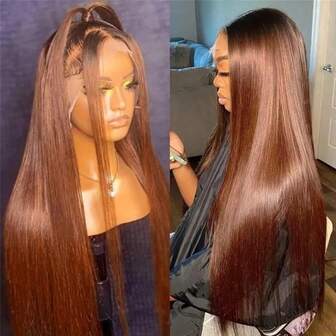 Women'S 13x4 HD Lace Front Wig With Pre-Plucked Hairline & Baby Hair - 200% Density Bone Straight Human Hair Wig, Dark Brown #4 Color, Breathable Lace, Comfortable Casual Attire & Special Events, Easy Maintenance, No Glue Needed, Natural Look