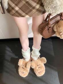 Modne, puszyste kapcie damskie, nowe, jesienno-zimowe, urocze kapcie domowe z kreskówek, ciepłe kapcie domowe, klapki z paskiem