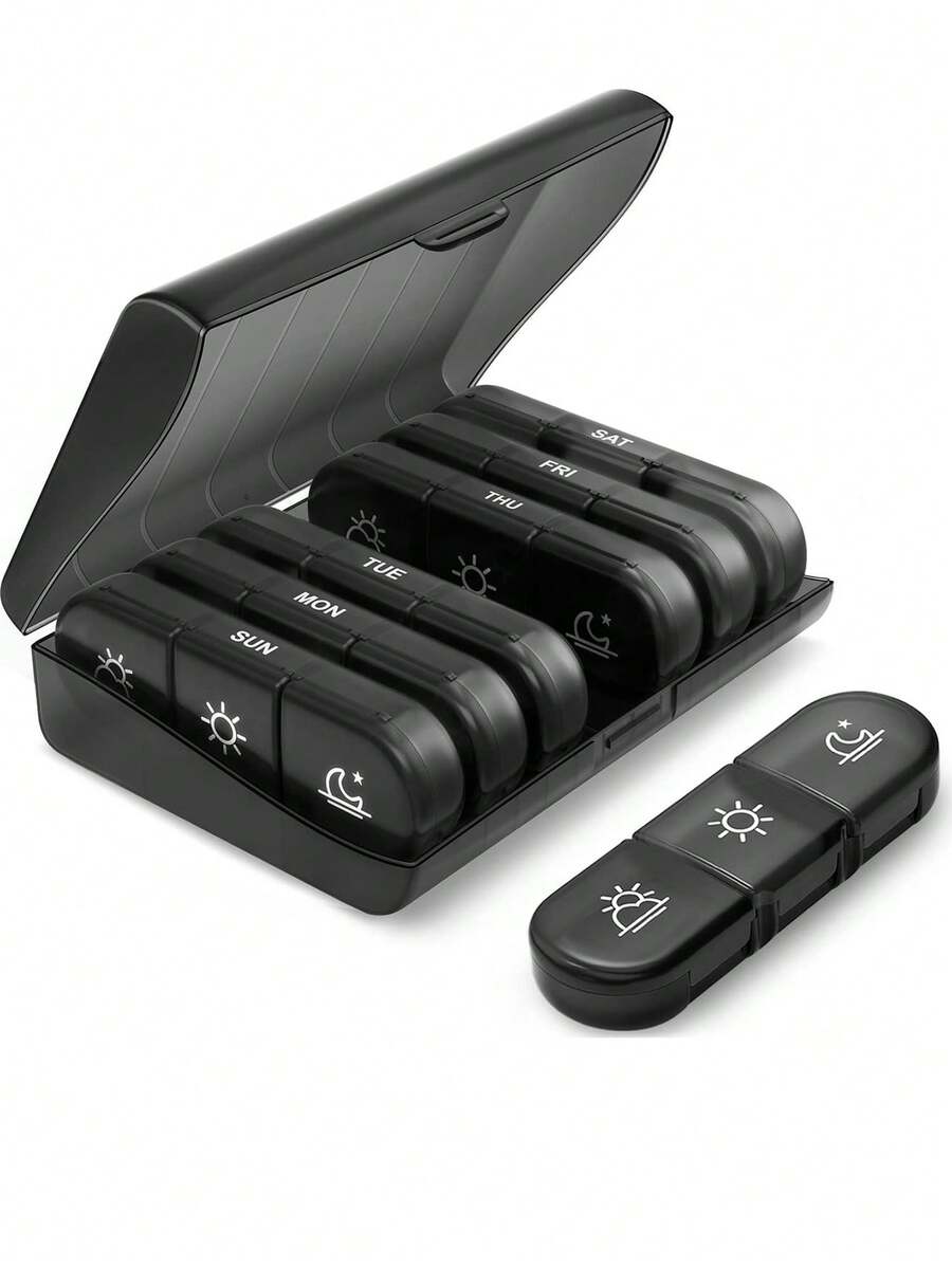 7-Day Portable Travel Pill Organizer With Large Compartment, 3 Times A Day, For Vitamins, Medications, Supplements And Fish Oil Capsules