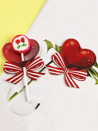 50 piezas Tarjeta de papel con chupete para el Día de San Valentín, tarjetas de felicitación con decoración de corazón, diseño de lazo en forma de corazón rojo para envolver caramelos, para decoraciones de fiesta, bodas y regalos del Día de San Valentín