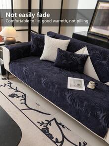 1pc Chenille Sofa Cover, 3D Floral Pattern, Minimalist Surprise Style, Anti-Slip & Anti-Scratch Protection, All Season Sofa Cushion, Home Decor - Navy Blue - View 5