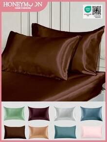 2个装奢华丝滑缎面信封式枕套，柔软透气，抗皱，呵护秀发和肌肤，提升睡眠质量，不含枕芯，巧克力棕色，通过Oeko-Tex认证 - 巧克力棕 - 查看 1