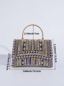 Sac de soirée à embellissement de strass fait à la main, sac à main élégant pour femmes pour soirée, convient pour banquet, bal de promo, mariage - Bleu azur - Voir 4