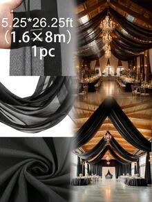 26ft Wedding Sheer Drapes, Chiffon Fabric Drapery Roof Ceiling Decor, For Wedding, Home, Room Decor, Bride Shower Birthday Party, Graduation, Hotel Decorations, Wedding Decorations - Black - View 20