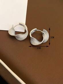 1 对时尚小众设计编织线环耳环，优雅几何扭曲纹理耳环 - 幾何 - 查看 6