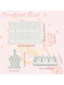 3pcs Birthday Number Candle Holder Silicone Mold Set, Candle Mold With Numbers, Candle Holder Silicone Mold With Base, Plaster Mold, Household Mold, Concrete Casting Mold, Silicone Mold, Tea Light Candle Holder, Birthday Candle Holder - White - View 3