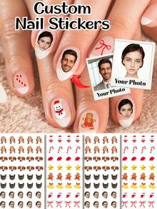 Custom Face Nail Sticker, Custom Nail Decals, Personalized Custom Photo Nail Waterproof Decals, Fashionable Nail Art, Custom Nail Decals, Custom Face Sticker, Personalized Christmas Gift, Nail Sticker Practice Sheet, DIY Nail Art Sheet, Idea Gift For Christmas, Birthday, Unique Gift For Family, Friends, Gift For Her,Back To School & Wedding Party - Multicolor - View 1