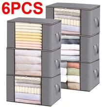 6pcs Large Clothes Storage Bags Zipped Organizer Underbed Wardrobe Closet Boxes - Grey - View 1