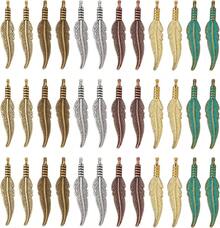 1 caja de 120 piezas de colgante de pluma de estilo bohemio con forma de hoja boho atrapasueños pluma colgante de aleación de colores para la fabricación de joyas amuletos pulseras - 1 - Ver 1