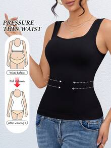 Women's Shapewear Camisole, Body Shaping Tight Waist Sleeveless Top - Black - View 3