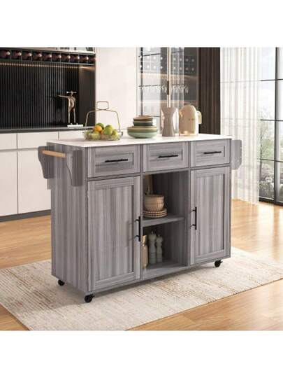 139x46(71)X91.5cm Dining Trolley/Sideboard, Zwart Body Solid Wood Grain Worktop, Fold Down Storage Door, Casters, Replaceable Feet, Room, Kitchen. Serving Trolley/Side Cabinet, Grijs Veneer The Wit Marble ation Cabinet/Fold Worktop/Storage Doors/R view 6