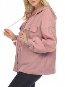 CILKOO Cappotto con cappuccio tasca con patta spalle cadenti con coulisse - Rosa - Visualizzare 8