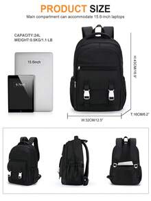 15.6" Laptop Backpack, Casual Travel Backpack Suitable For Teenagers And Students, Adjustable Shoulder Straps, Multi-Pocket Design, Commuter Backpack, Outdoor Backpack, Random Assortment Of New And Old Styles - Black - View 3