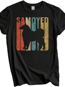 Samoyed Shirt - R Samoyed T-Shirt - Gift For Samoyed Owner - 1960's 1970's Vintage Style Dog Silhouette Cracked Worn Di Look,This Fun Printed Casual T-Shirt Is The Perfect Gift For Valentine's Day/Christmas - 款式10 - 查看 1