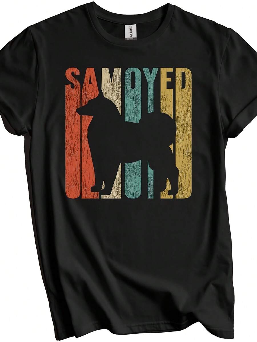 Samoyed Shirt - R Samoyed T-Shirt - Gift For Samoyed Owner - 1960's 1970's Vintage Style Dog Silhouette Cracked Worn Di Look,This Fun Printed Casual T-Shirt Is The Perfect Gift For Valentine's Day/Christmas - 款式10 - 查看 1