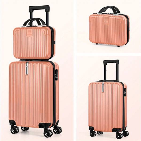 2-Piece Luggage Set: 20 Inch Carry-On & 14 Inch Cosmetic Case, Hardside Lightweight Suitcase With 4 Wheels & Lock, Airline Approved For Men & Women