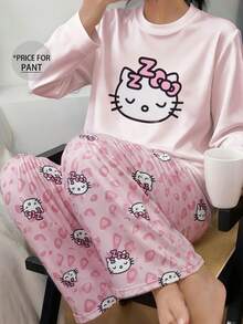 Sanrio 1件三丽鸥Hello Kitty睡裤，女士秋冬睡衣，可爱睡裤，Y2K风格 - 粉色 - 查看 2