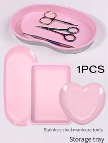 1 Set Bandeja de moda rosa, Bandeja rectangular de acero inoxidable, Bandeja de desinfección de herramientas para uñas, Bandeja cuadrada de acero inoxidable 304 reforzada para desinfección de herramientas dentales y orales, resistente al calor, en forma de corazón, ovalada y cuadrada, Bandeja de joyería de acero inoxidable, Herramientas de manicura, Bandeja de almacenamiento, Set de bandejas metálicas para cosméticos, Opción perfecta para el hogar y el salón, Decoración de habitaciones - Rosa - Ver 4