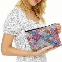 1pc Bohemian 2D Mandala Print Cosmetic Bag, Cute & Fashionable Wallet, Makeup Bag, Portable Storage Pouch, Zipper Illustration Organizer Bag, Travel Makeup Case, Can Store Cosmetics, Stationery, Snacks & Coins, Versatile Unisex Gift