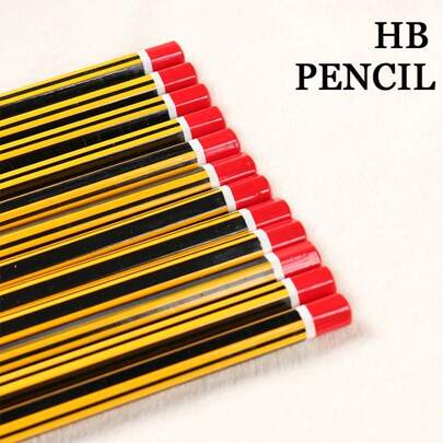 12 lápices HB, con barril hexagonal de madera de basswood a rayas amarillas, punta media de 0.7 mm, dureza HB - Ideal para estudiantes y uso de oficina