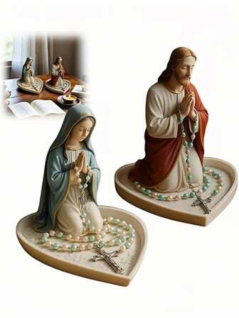 圣母玛利亚念珠架，念珠架，天主教家居装饰，优雅圣母祈祷念珠盒，宗教礼品，天主教礼品，适合卧室、客厅、办公室桌面装饰