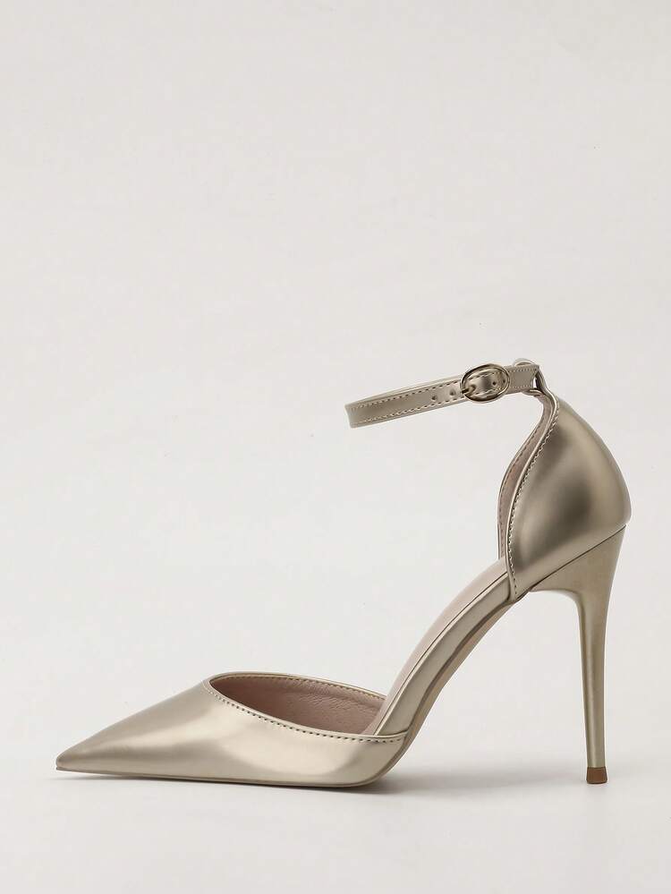 Women's Hollow Out Pointed Toe Slingback High Heel Sandals - Gold - View 2