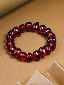 1 件独特琥珀蜂蜡手链 - 手工制作的天然宝石首饰 DIY 蜂蜡琥珀串珠弹性手链，男女皆宜，适合日常佩戴