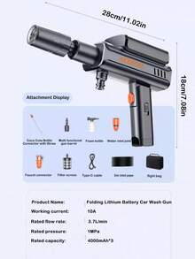 High Pressure Water Gun For Car Wash, Rechargeable Home Cleaning Tool With Enhanced Pressure, Suitable For Powerful Car Washing - Black - View 12