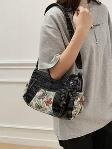 New Casual Chic Soft Jeans Multi-Layer Crossbody Bag With Multiple Pockets, Versatile Commuter Large Capacity Women's Shoulder Bag, Suitable For Work Commuting, Shopping And Traveling., Perfect For Cow Girl - 黑色 - 查看 2