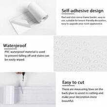 10M Black Wood Grain Mirror Frame Border Peel And Stick Wallpaper, Removable PVC Waterproof Bathroom Mirror Tape Sticker Trim, Kitchen Wallpaper Self Adhesive Decor Sticker 2x 393 - 2'' X 393'' + White - View 7