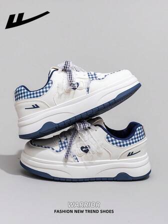  1 Pair WARRIOR Women's Thick Sole Lace-Up Soft Bottom Casual Shoes, Low-Top Outdoor Flat Shoes, Round Toe Low Heel Non-Slip Solid Color Elegant Soft Bottom Hiking Shoes, Suitable For Students, Graduation Photos, Flat Shoes, Low-Top Leather Sports Skateboard Shoes