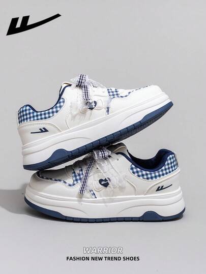  1双 WARRIOR 女士厚底系带软底休闲鞋，低帮户外平底鞋，圆头低跟防滑纯色优雅软底徒步鞋，适合学生、毕业照、平底鞋、低帮皮质运动滑板鞋