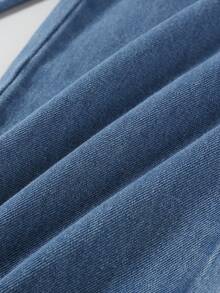 1 pièce Jeans en denim classique, décontracté et vintage, confortable, bleu moyen, nouvelle arrivée pour l'automne/hiver - Jean bleu - Voir 8