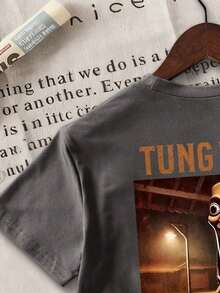 小男孩卡通印花短袖T恤 - 深灰色 - 查看 6