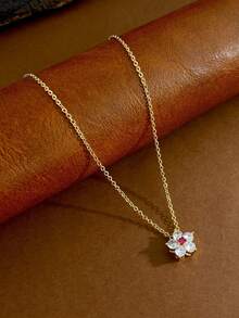 1pc 925 Sterling Silver Super Sparkling Red Zirconia Necklace Suitable For Women Match Daily Outfits Party Accessory Ladies High Quality Necklace Fine Jewelry Gift - Five-petal Flower - View 3