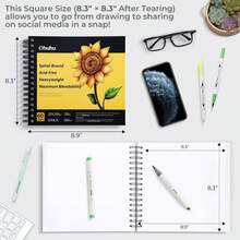 Ohuhu Marker Pads Art Sketchbook - 8.9" X 8.3" Portable Square Size -120 Lb/200 Gsm Drawing Papers - 60 Sheets/120 Pages - Spiral Bound Sketch Drawing Book For Alcohol Markers Christmas Gift - 8,9" x 8,3" - Xem 2