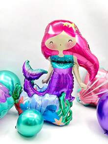1 quả bóng bay hình nàng tiên cá 4D và 20 quả bóng bay cao su Macaron, thiết kế hình nàng tiên cá nút 4D với rong biển, sao biển, vỏ sò trang trí, thích hợp cho tiệc nàng tiên cá, tiệc sinh nhật, tiệc đại dương, tiệc công chúa nàng tiên cá, trang trí nhà cửa, đạo cụ chụp ảnh - Nhiều màu - Xem 7
