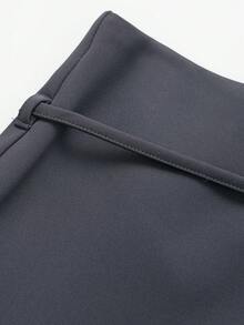 Women's Casual Versatile Solid Color Zipper Waist Belt Skort Summer - Dark Grey - View 3